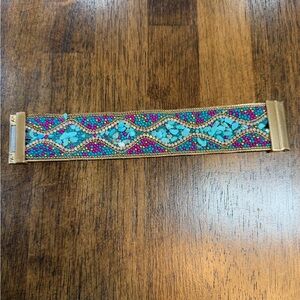 Jazmine Kreek Turquoise and Pink Beaded Bracelet with Gold Accents